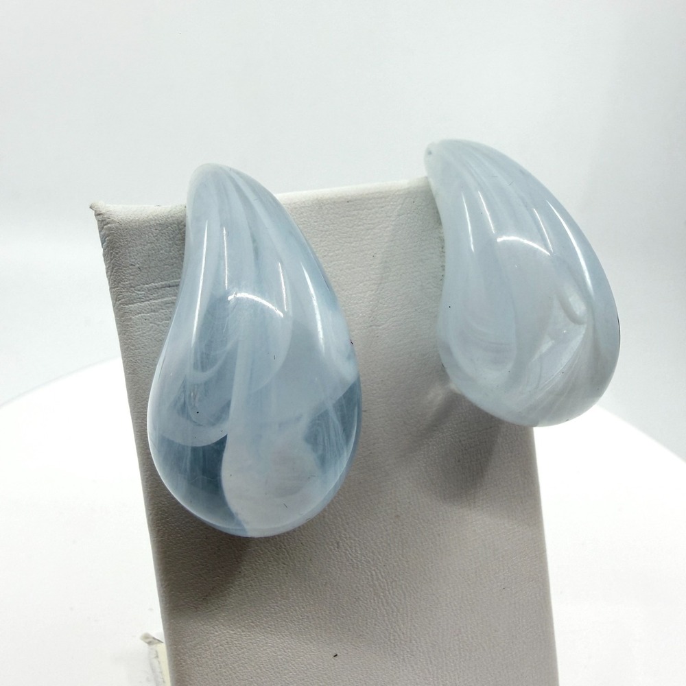 Y2K Sky Blue White Swirl Resin Teardrop Stud Earrings - Minimalist Chic